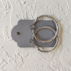 🌻 Large Silver Tone Rhinestone 1.75" Diameter Hoop Earrings